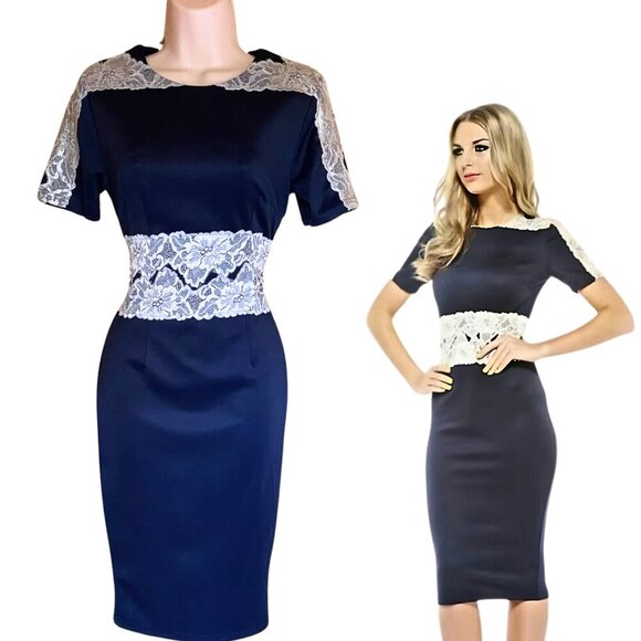 AX PARIS Vintage Vibe Lace Accent Waist & Bodice Blue NWT NEW Sz 4 - Picture 1 of 16